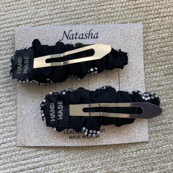 Natasha NEW Ruched Rhinestone Snap Hair Clips, Set of 2 - Picture 3 of 4